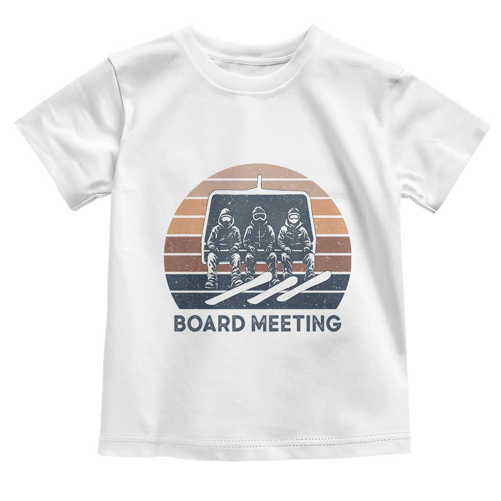 Funny Snowboarding Board Meeting Toddler T Shirt Retro Chairlift Snowboarders Powder Junkies TS02 White Print Your Wear