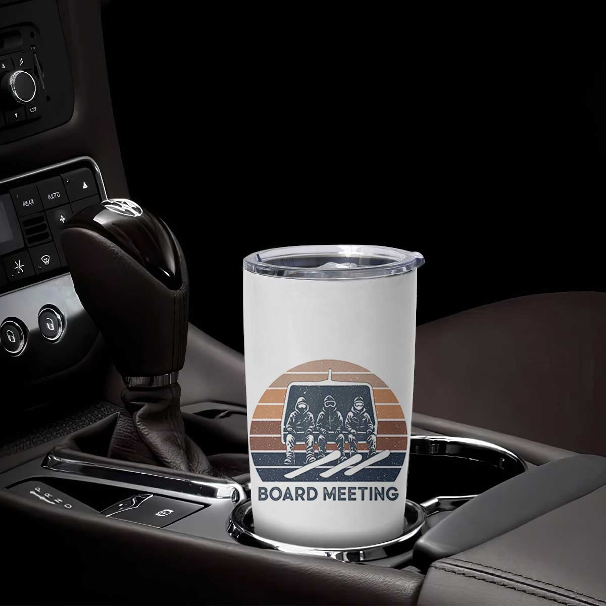 Funny Snowboarding Board Meeting Tumbler Cup Retro Chairlift Snowboarders Powder Junkies TS02 Print Your Wear