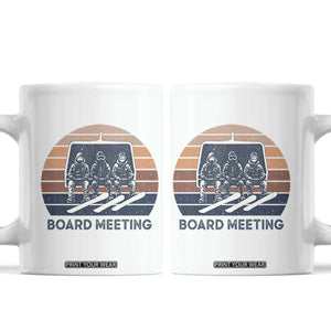 Funny Snowboarding Board Meeting Coffee Mug Retro Chairlift Snowboarders Powder Junkies TS02 White Print Your Wear