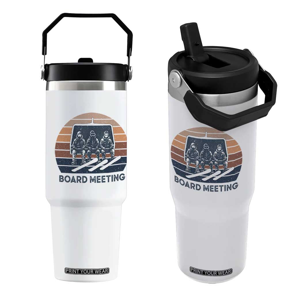Funny Snowboarding Board Meeting Flip Straw Tumbler Retro Chairlift Snowboarders Powder Junkies TS02 One Size: 30 oz White Print Your Wear