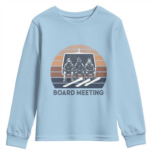 Funny Snowboarding Board Meeting Youth Sweatshirt Retro Chairlift Snowboarders Powder Junkies TS02 Light Blue Print Your Wear