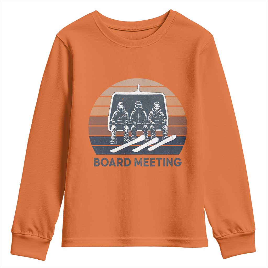 Funny Snowboarding Board Meeting Youth Sweatshirt Retro Chairlift Snowboarders Powder Junkies TS02 Orange Print Your Wear