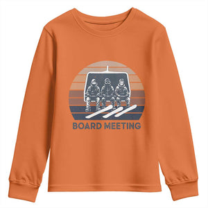 Funny Snowboarding Board Meeting Youth Sweatshirt Retro Chairlift Snowboarders Powder Junkies TS02 Orange Print Your Wear