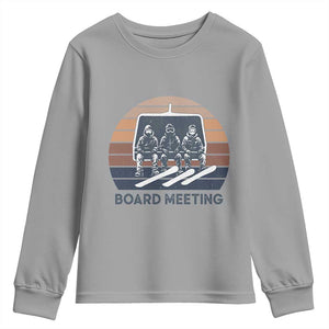 Funny Snowboarding Board Meeting Youth Sweatshirt Retro Chairlift Snowboarders Powder Junkies TS02 Sport Gray Print Your Wear