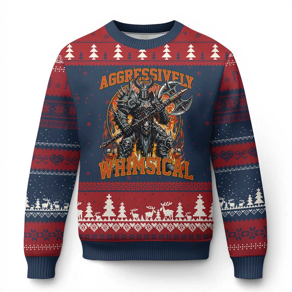 Chaotic Knight Metalcore Edgy Meme Aggressively Whimsical Ugly Christmas Sweater Armor Metalheads Fairycore Tendencies TS02 Navy Red Print Your Wear
