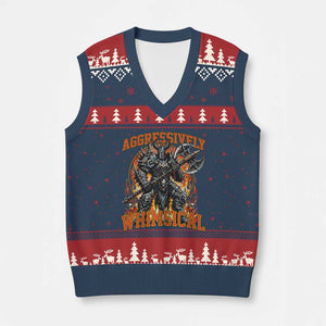 Chaotic Knight Metalcore Edgy Meme Aggressively Whimsical V-Neck Knit Sweater Vest Armor Metalheads Fairycore Tendencies TS02 Navy Red Print Your Wear