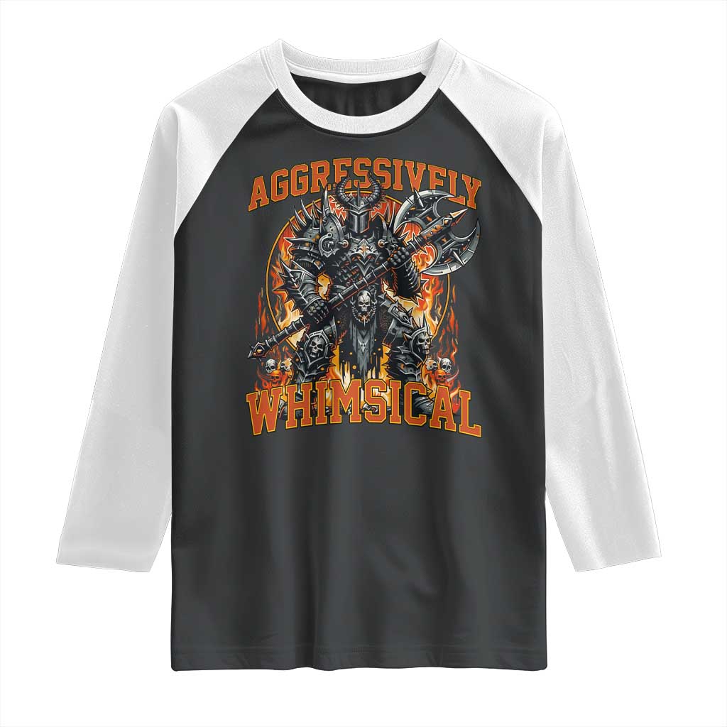 Chaotic Knight Metalcore Edgy Meme Aggressively Whimsical Raglan Shirt Armor Metalheads Fairycore Tendencies TS02 Black White Print Your Wear