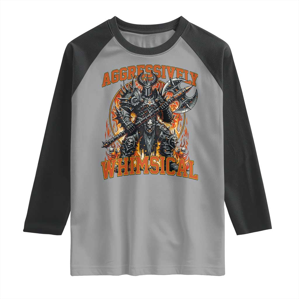 Chaotic Knight Metalcore Edgy Meme Aggressively Whimsical Raglan Shirt Armor Metalheads Fairycore Tendencies TS02 Sport Gray Black Print Your Wear