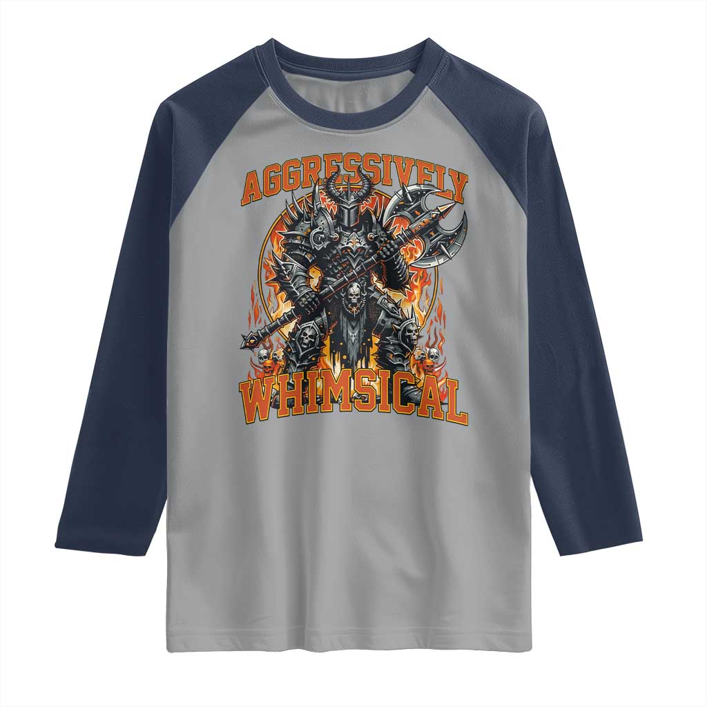 Chaotic Knight Metalcore Edgy Meme Aggressively Whimsical Raglan Shirt Armor Metalheads Fairycore Tendencies TS02 Sport Gray Navy Print Your Wear
