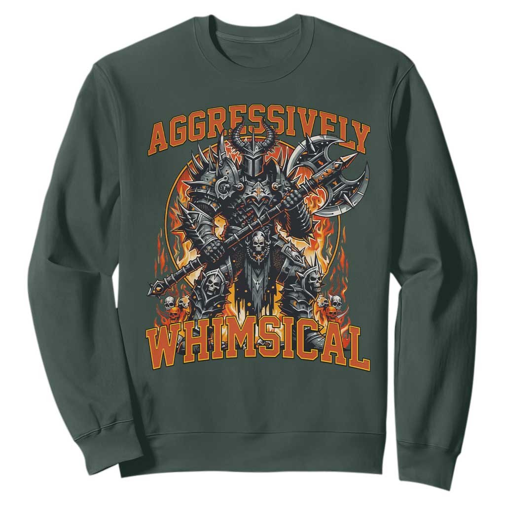 Chaotic Knight Metalcore Edgy Meme Aggressively Whimsical Sweatshirt Armor Metalheads Fairycore Tendencies TS02 Dark Forest Green Print Your Wear