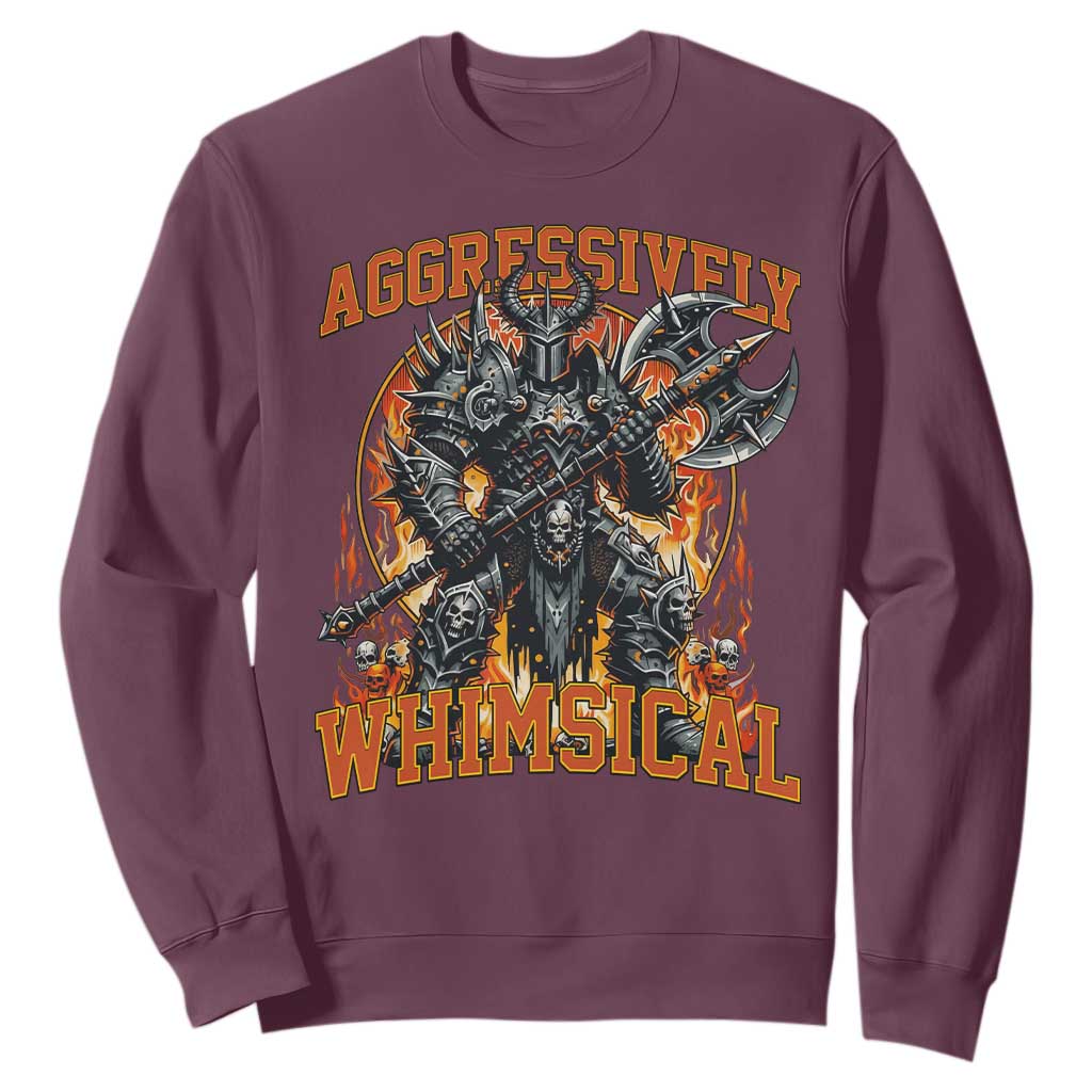 Chaotic Knight Metalcore Edgy Meme Aggressively Whimsical Sweatshirt Armor Metalheads Fairycore Tendencies TS02 Maroon Print Your Wear