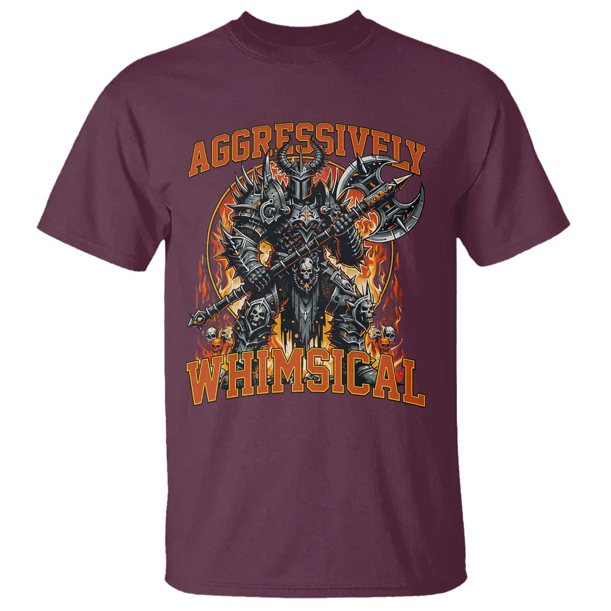 Chaotic Knight Metalcore Edgy Meme Aggressively Whimsical T Shirt Armor Metalheads Fairycore Tendencies TS02 Maroon Print Your Wear