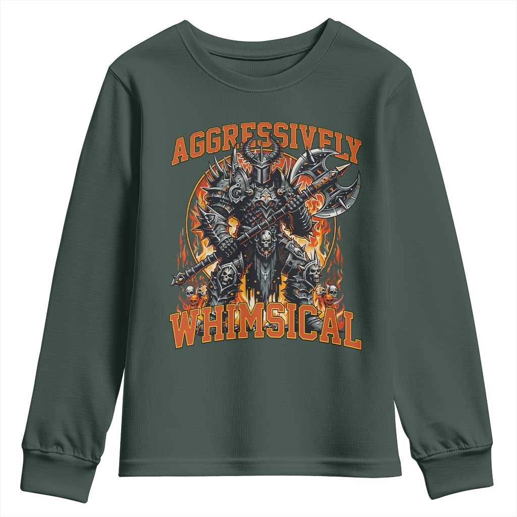 Chaotic Knight Metalcore Edgy Meme Aggressively Whimsical Youth Sweatshirt Armor Metalheads Fairycore Tendencies TS02 Dark Forest Green Print Your Wear