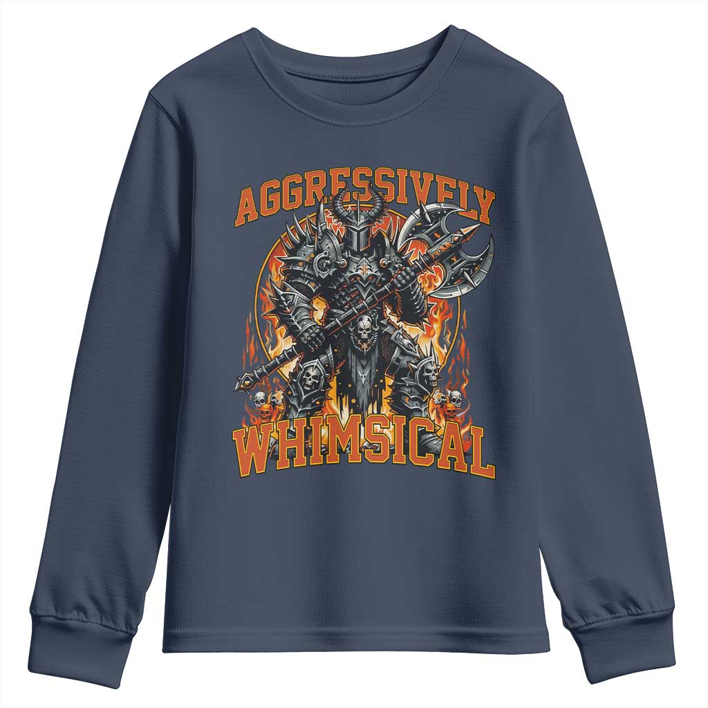 Chaotic Knight Metalcore Edgy Meme Aggressively Whimsical Youth Sweatshirt Armor Metalheads Fairycore Tendencies TS02 Navy Print Your Wear