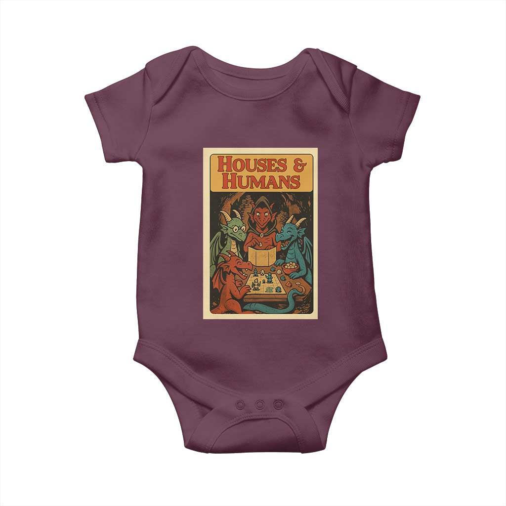 Houses and Humans Fantasy Tabletop Game Baby Onesie Retro RPG Dragons Board Game Roleplay Fans TS02 Maroon Print Your Wear
