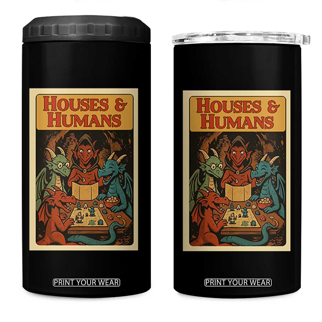 Houses and Humans Fantasy Tabletop Game 4 in 1 Can Cooler Tumbler Retro RPG Dragons Board Game Roleplay Fans TS02 One Size: 16 oz Black Print Your Wear