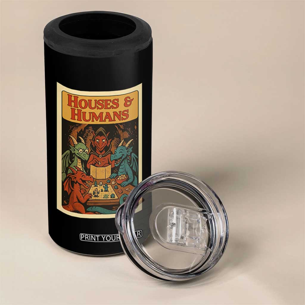 Houses and Humans Fantasy Tabletop Game 4 in 1 Can Cooler Tumbler Retro RPG Dragons Board Game Roleplay Fans TS02 Print Your Wear