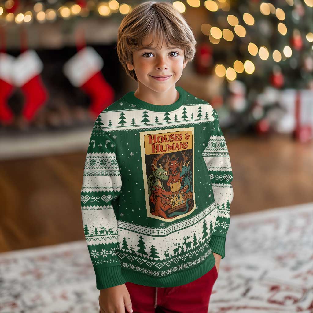 Houses and Humans Fantasy Tabletop Game Ugly Christmas Sweater Retro RPG Dragons Board Game Roleplay Fans TS02 Forest Green Beige Print Your Wear