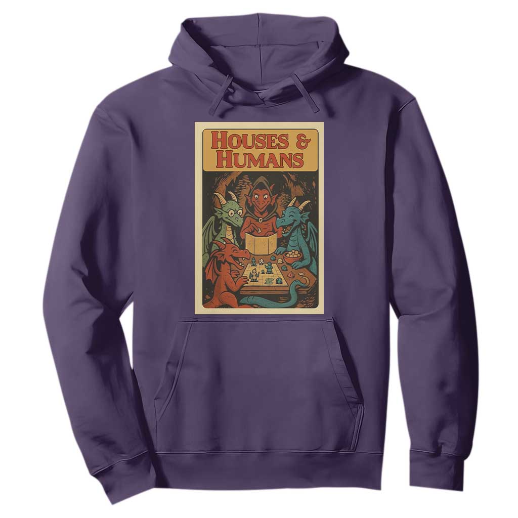 Houses and Humans Fantasy Tabletop Game Hoodie Retro RPG Dragons Board Game Roleplay Fans TS02 Purple Print Your Wear