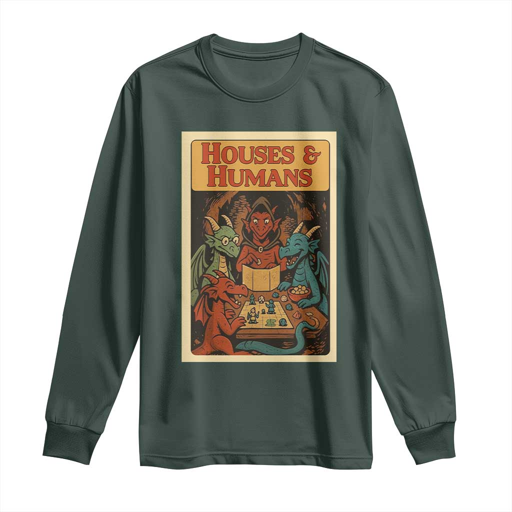Houses and Humans Fantasy Tabletop Game Long Sleeve Shirt Retro RPG Dragons Board Game Roleplay Fans TS02 Dark Forest Green Print Your Wear