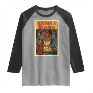 Houses and Humans Fantasy Tabletop Game Raglan Shirt Retro RPG Dragons Board Game Roleplay Fans TS02 Sport Gray Black Print Your Wear