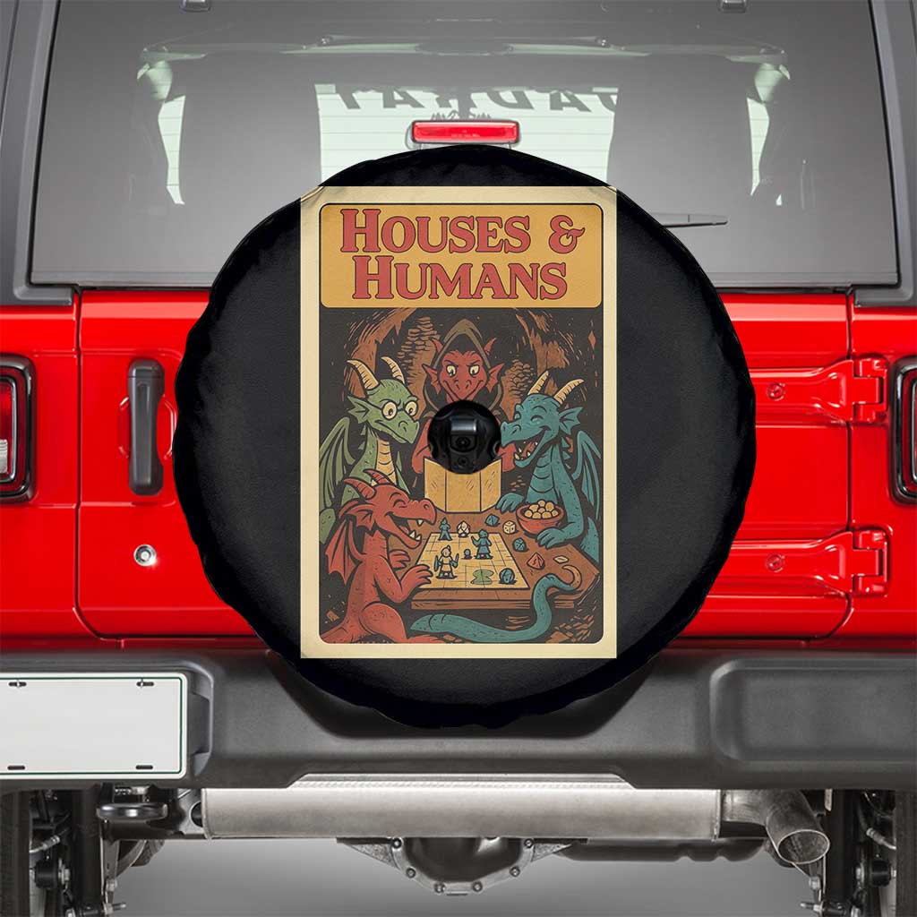 Houses and Humans Fantasy Tabletop Game Spare Tire Cover Retro RPG Dragons Board Game Roleplay Fans TS02 Black Print Your Wear