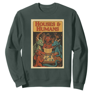 Houses and Humans Fantasy Tabletop Game Sweatshirt Retro RPG Dragons Board Game Roleplay Fans TS02 Dark Forest Green Print Your Wear