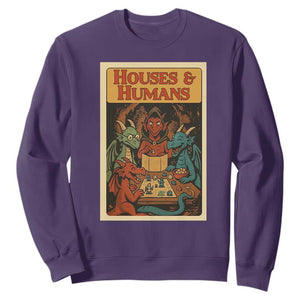 Houses and Humans Fantasy Tabletop Game Sweatshirt Retro RPG Dragons Board Game Roleplay Fans TS02 Purple Print Your Wear