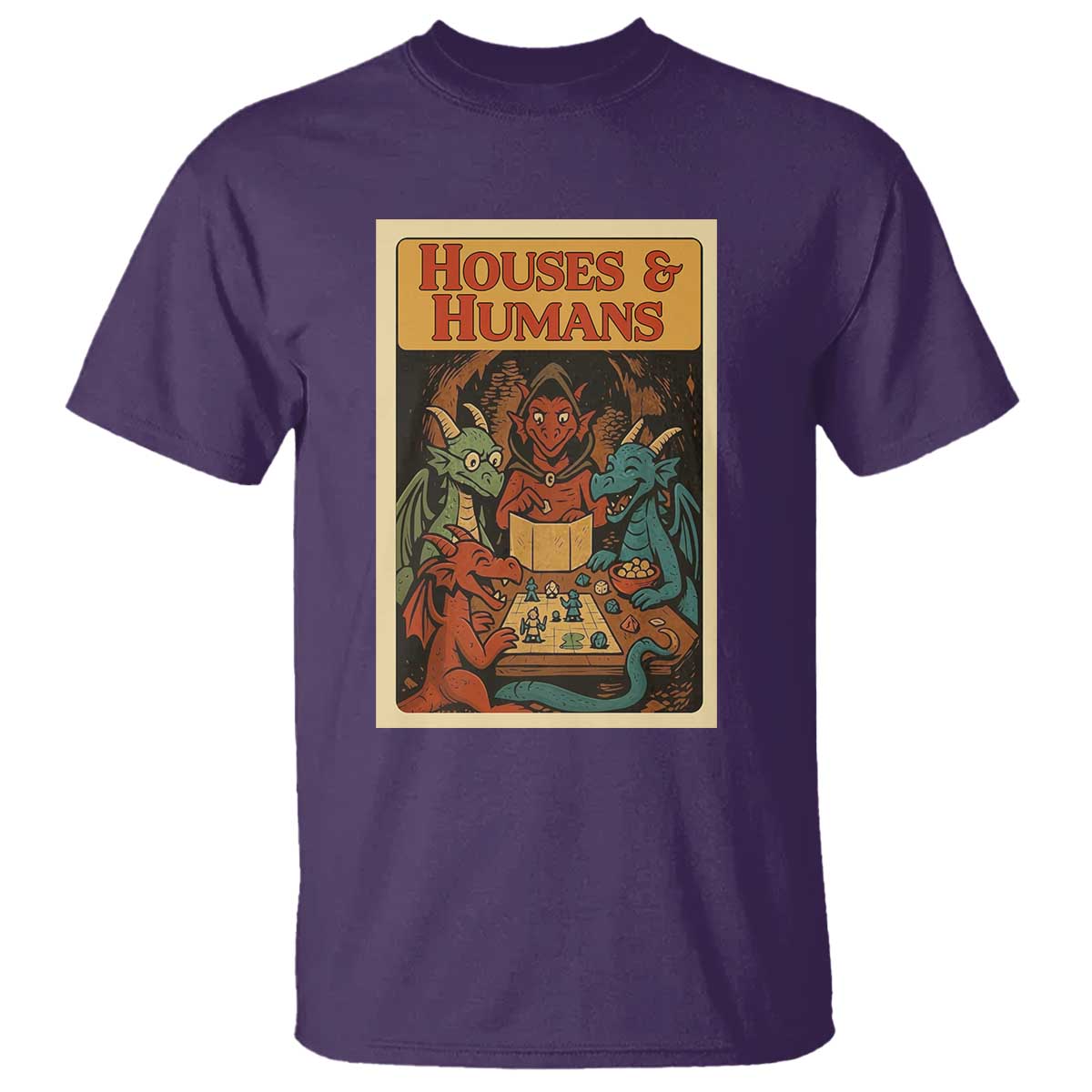 Houses and Humans Fantasy Tabletop Game T Shirt Retro RPG Dragons Board Game Roleplay Fans TS02 Purple Print Your Wear