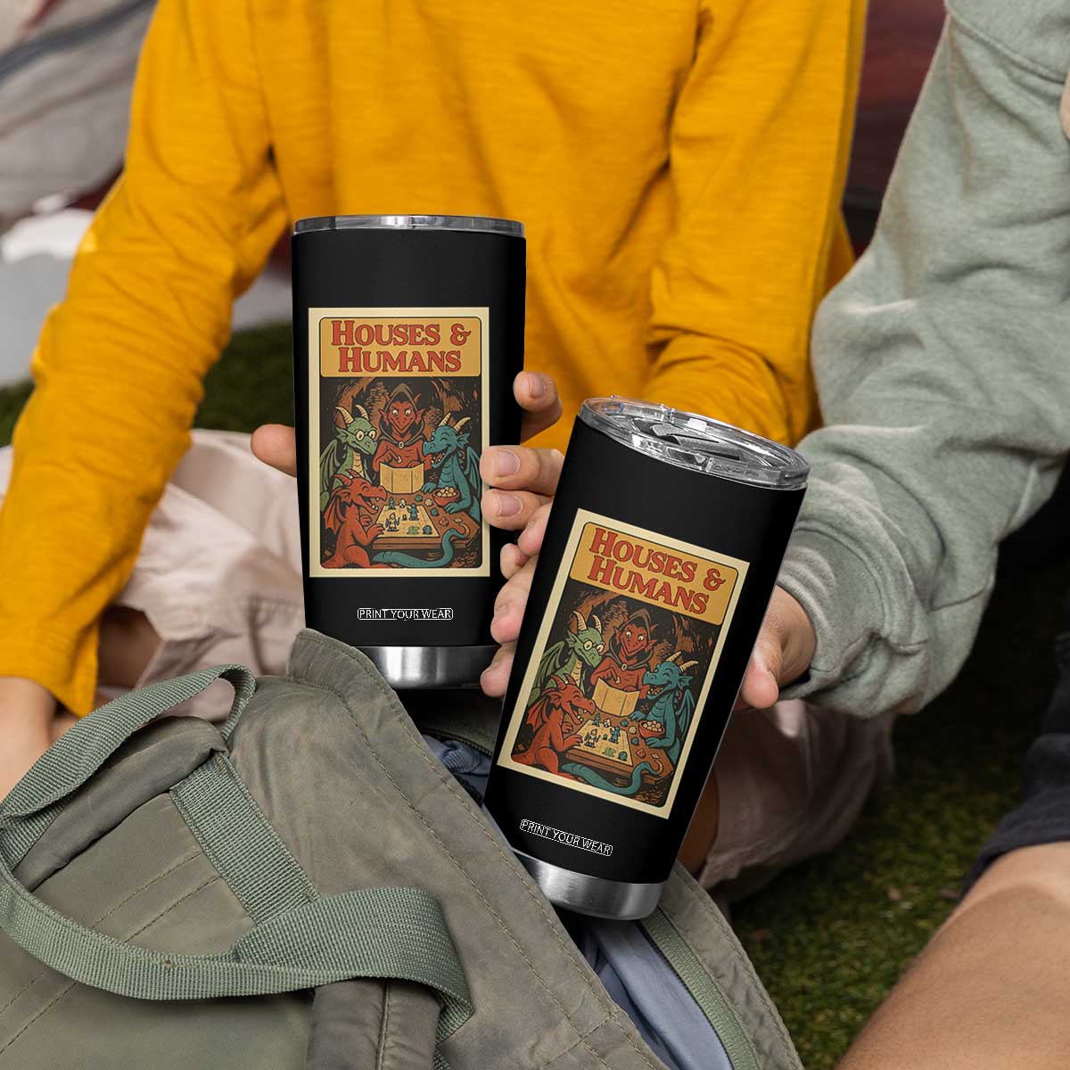 Houses and Humans Fantasy Tabletop Game Tumbler Cup Retro RPG Dragons Board Game Roleplay Fans TS02 Print Your Wear