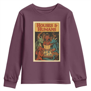 Houses and Humans Fantasy Tabletop Game Youth Sweatshirt Retro RPG Dragons Board Game Roleplay Fans TS02 Maroon Print Your Wear