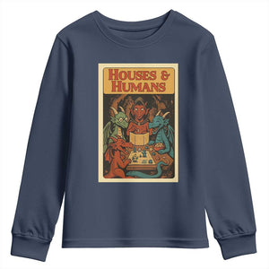 Houses and Humans Fantasy Tabletop Game Youth Sweatshirt Retro RPG Dragons Board Game Roleplay Fans TS02 Navy Print Your Wear