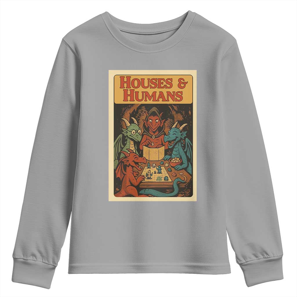 Houses and Humans Fantasy Tabletop Game Youth Sweatshirt Retro RPG Dragons Board Game Roleplay Fans TS02 Sport Gray Print Your Wear
