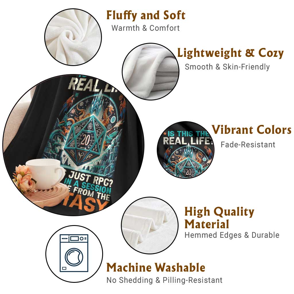 Is This the Real Life RPG Parody Fantasy Dice Throw Blanket Funny Epic Tabletop Dungeon Roleplay Game Fans TS02 Print Your Wear