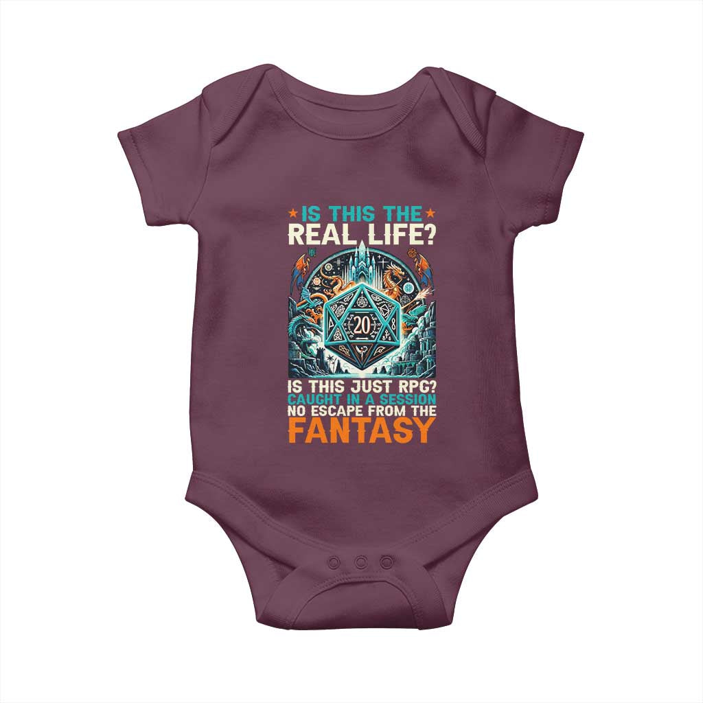 Is This the Real Life RPG Parody Fantasy Dice Baby Onesie Funny Epic Tabletop Dungeon Roleplay Game Fans TS02 Maroon Print Your Wear
