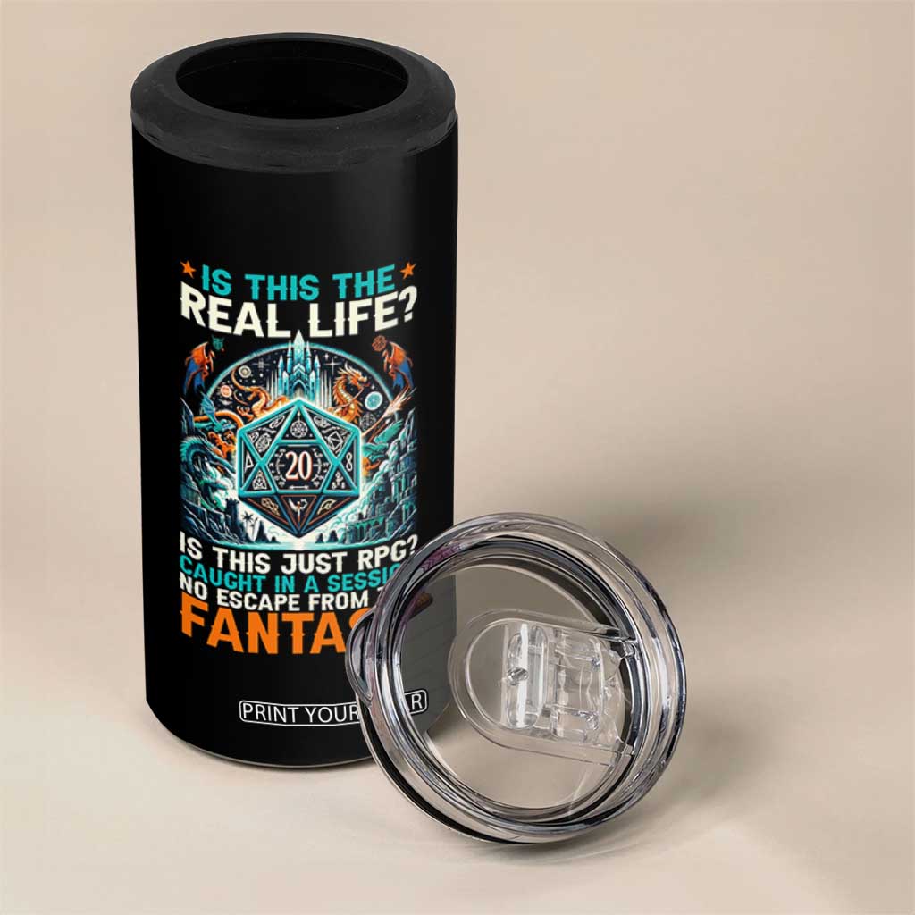 Is This the Real Life RPG Parody Fantasy Dice 4 in 1 Can Cooler Tumbler Funny Epic Tabletop Dungeon Roleplay Game Fans TS02 Print Your Wear
