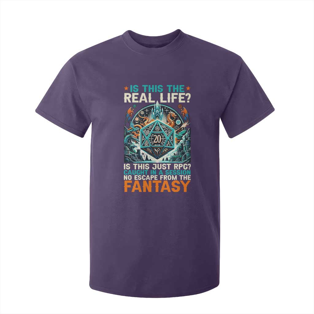 Is This the Real Life RPG Parody Fantasy Dice T Shirt For Kid Funny Epic Tabletop Dungeon Roleplay Game Fans TS02 Purple Print Your Wear