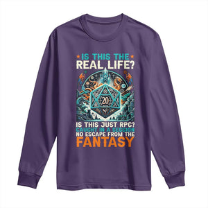 Is This the Real Life RPG Parody Fantasy Dice Long Sleeve Shirt Funny Epic Tabletop Dungeon Roleplay Game Fans TS02 Purple Print Your Wear