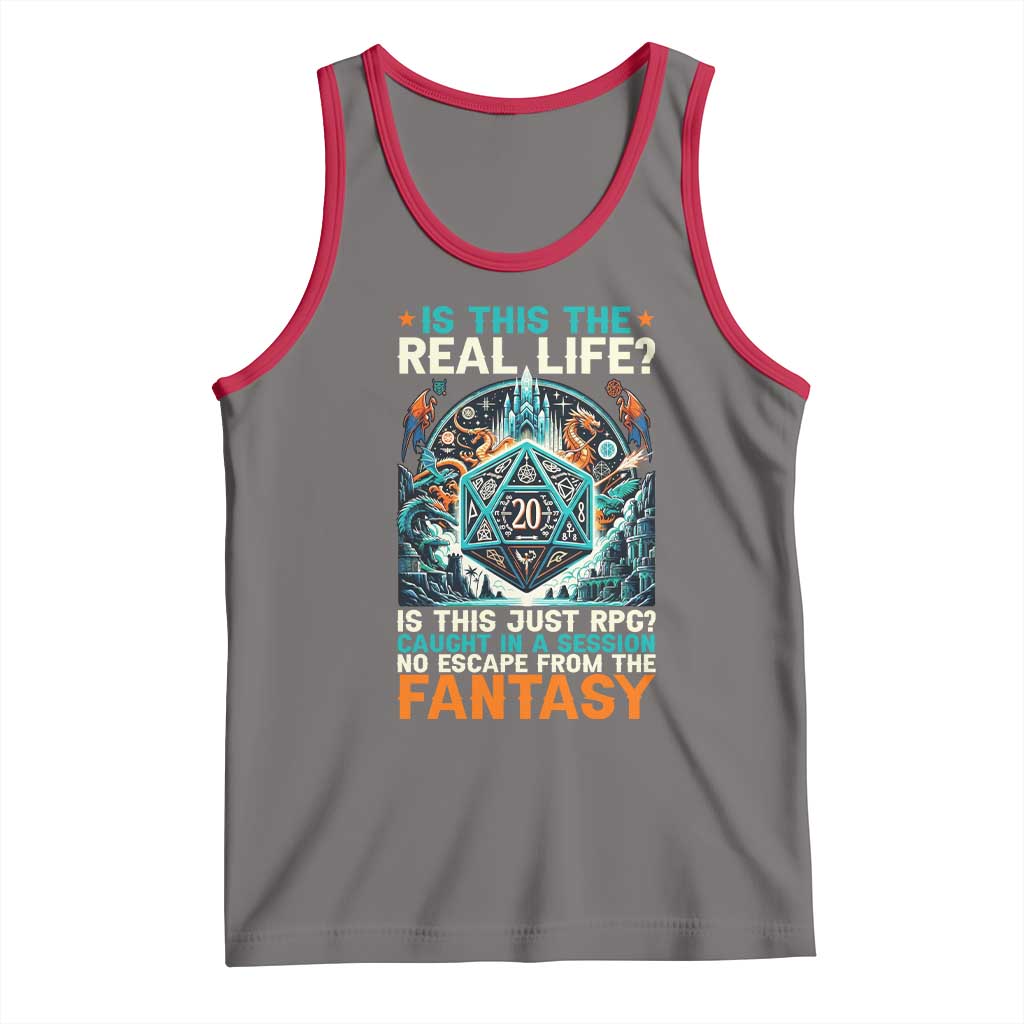 Is This the Real Life RPG Parody Fantasy Dice Tank Top Funny Epic Tabletop Dungeon Roleplay Game Fans TS02 Deep Heather Red Print Your Wear
