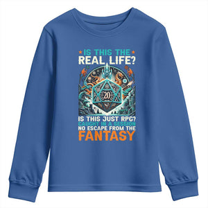 Is This the Real Life RPG Parody Fantasy Dice Youth Sweatshirt Funny Epic Tabletop Dungeon Roleplay Game Fans TS02 Royal Blue Print Your Wear