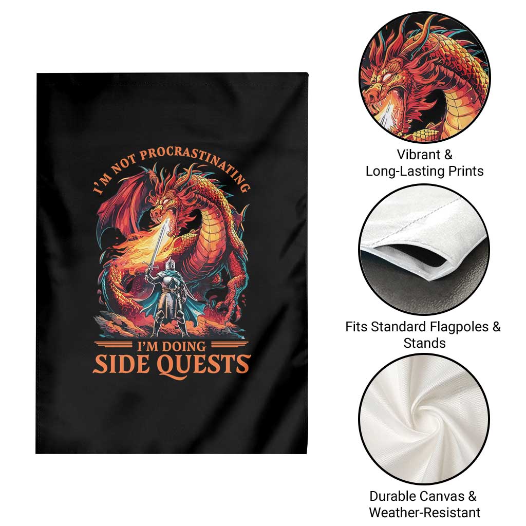 Im Not Procrastinating Im Doing Side Quests Garden Flag Fantasy Gamer Humor Epic Dragon RPG Adventure TS02 Print Your Wear