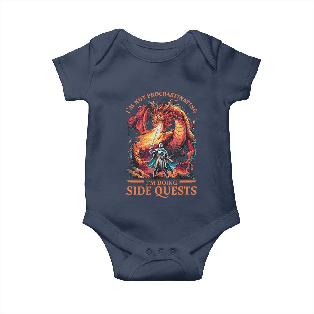 Im Not Procrastinating Im Doing Side Quests Baby Onesie Fantasy Gamer Humor Epic Dragon RPG Adventure TS02 Navy Print Your Wear