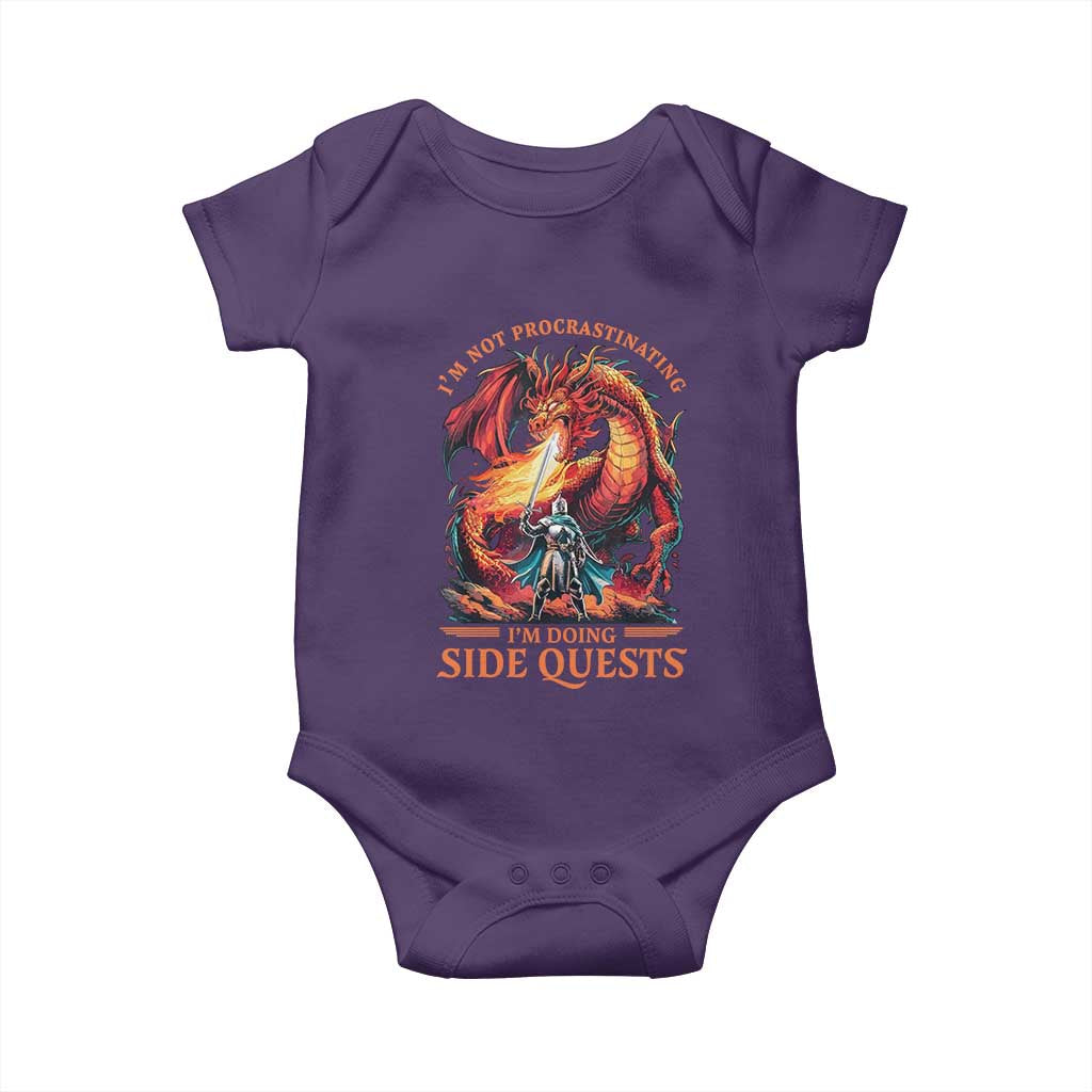 Im Not Procrastinating Im Doing Side Quests Baby Onesie Fantasy Gamer Humor Epic Dragon RPG Adventure TS02 Purple Print Your Wear