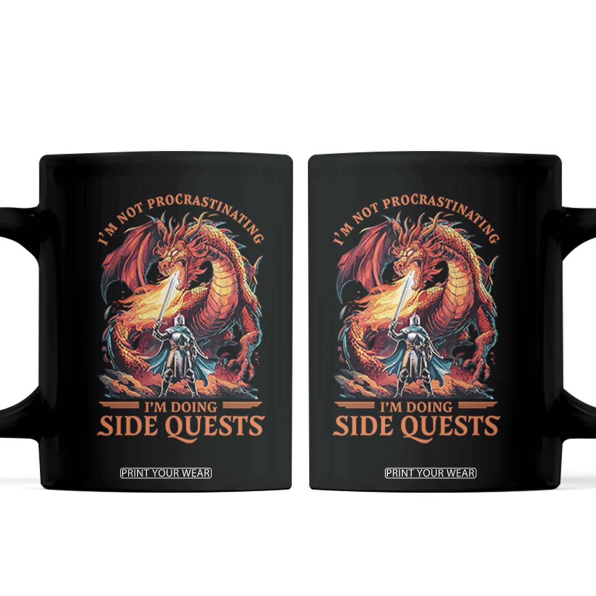 Im Not Procrastinating Im Doing Side Quests Coffee Mug Fantasy Gamer Humor Epic Dragon RPG Adventure TS02 Black Print Your Wear