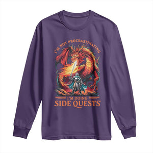 Im Not Procrastinating Im Doing Side Quests Long Sleeve Shirt Fantasy Gamer Humor Epic Dragon RPG Adventure TS02 Purple Print Your Wear