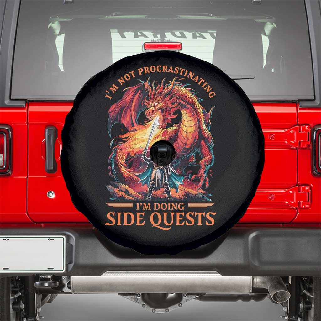Im Not Procrastinating Im Doing Side Quests Spare Tire Cover Fantasy Gamer Humor Epic Dragon RPG Adventure TS02 Black Print Your Wear