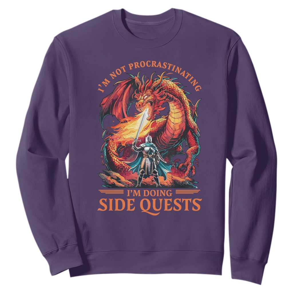 Im Not Procrastinating Im Doing Side Quests Sweatshirt Fantasy Gamer Humor Epic Dragon RPG Adventure TS02 Purple Print Your Wear