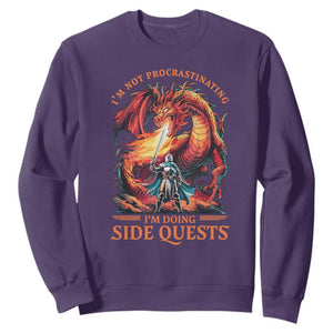 Im Not Procrastinating Im Doing Side Quests Sweatshirt Fantasy Gamer Humor Epic Dragon RPG Adventure TS02 Purple Print Your Wear