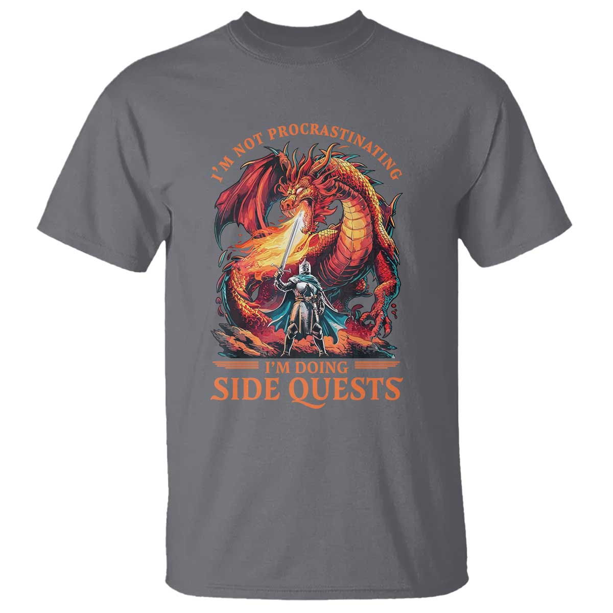 Im Not Procrastinating Im Doing Side Quests T Shirt Fantasy Gamer Humor Epic Dragon RPG Adventure TS02 Charcoal Print Your Wear
