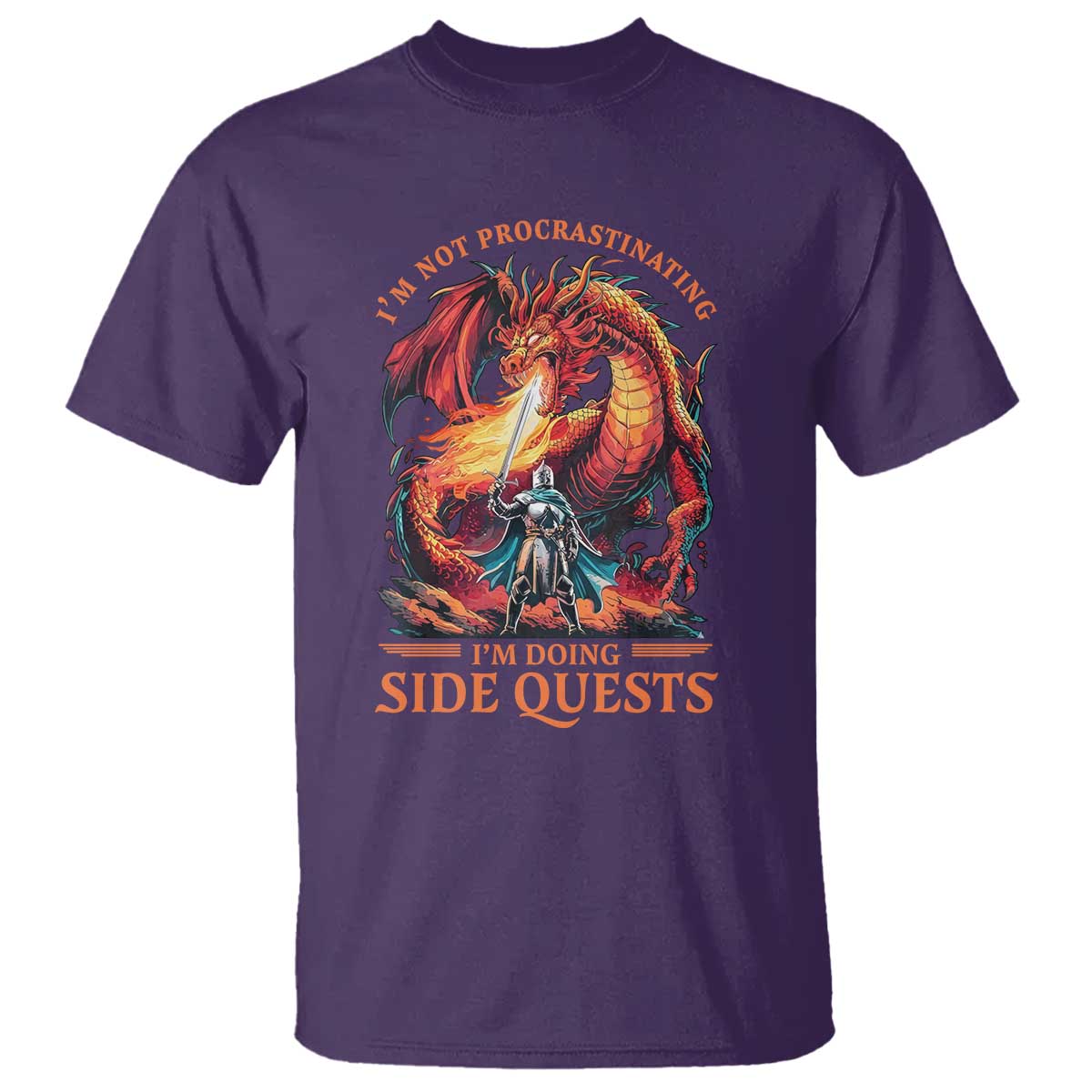 Im Not Procrastinating Im Doing Side Quests T Shirt Fantasy Gamer Humor Epic Dragon RPG Adventure TS02 Purple Print Your Wear